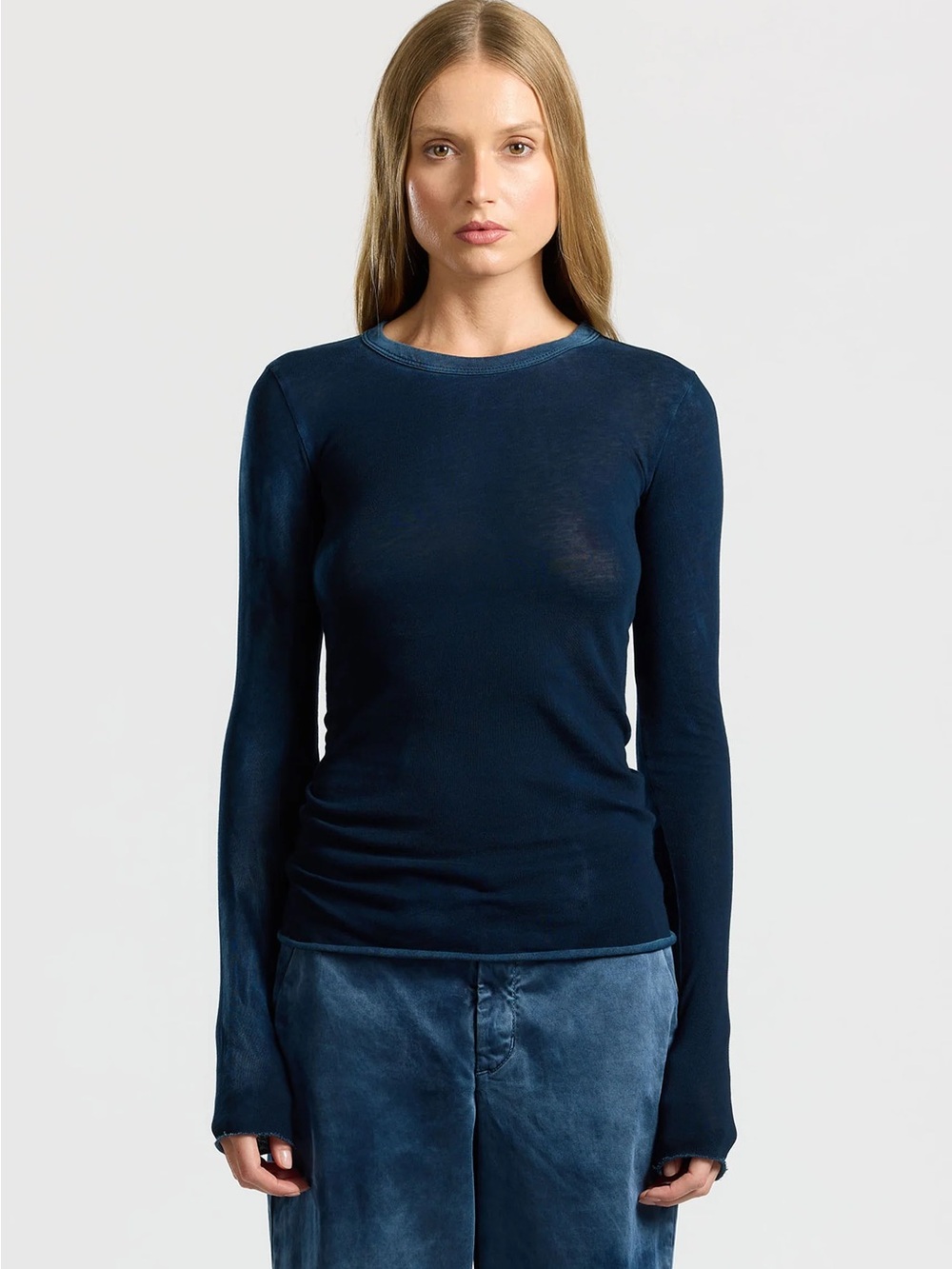 Cotton Citizen Navy Long Sleeve Scoop Neck Tee (S) 100% Supima Cotton